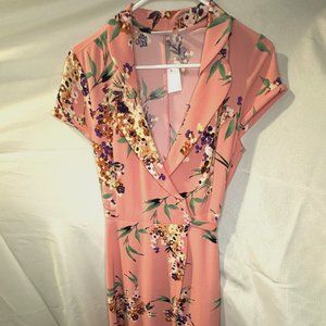 Eva Mendes NY&Co Short Sleeve Wrap Dress Size 6 RN 23243 Peach Floral Pre Loved